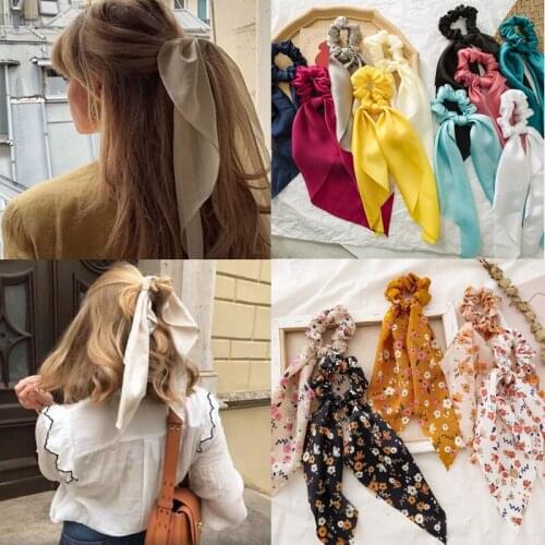 Bohemian Style Fashion Ribbon Women Girls Floral Printed Scrunchies Elastic Hairband Hair Accessories Romantic Headwear Headband