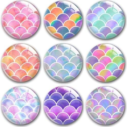 Handmade Watercolor Whale Tail Fairy Scales Round Photo Glass Cabochons Demo Flat Back DIY Jewelry Making Findings Accessory