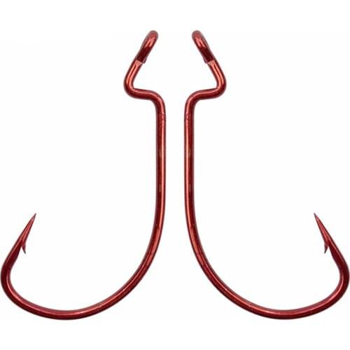 Hyaena 50pcs 7316 High Carbon Steel Fishing Hook FishBait Offset Worm X Strong Fishhook Red Single Barbed Hook
