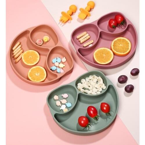 Baby Silicone Tableware Baby Feeding Plate Set Waterproof Kids Non-slip Suction Silicone Dishes Bowl Spoon Fork Bib