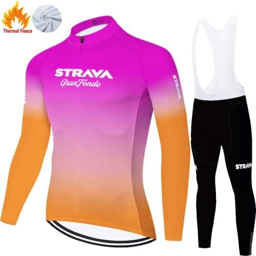 STRAVA long sleeve cycling jersey set ​Winter Thermal Fleece warm uniforme ciclismo hombre​ ​​20D ropa de ciclismo para hombre