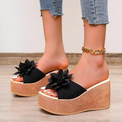 Shoes Woman Sandals Slides Women Slippers Flowers Mules Pumps Wedge Heels Spring and Summer Ladies Heels Shoes Fashion Sexy
