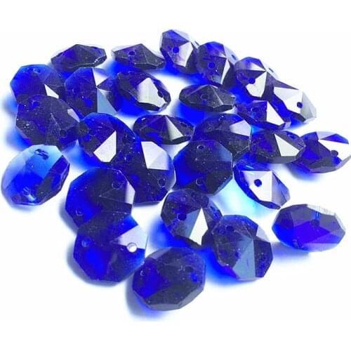 Top Quality 100pcs Royal Blue 14mm Crystal Octagon Chandelier Accessories in Two holes(Free Rings)Diy Glass Strand Garland Beads