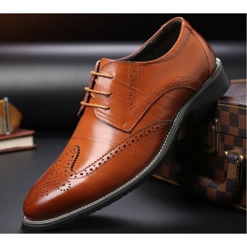 Y157 Spring Bullock Men Casual Leather Shoes Business Suits Original Microfiber Pointed Lace-up Office Dress Wedding Footwear