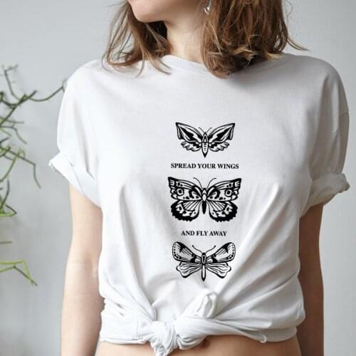 Spread Your Wings And Fly Away T-shirt Bohemian Moth Embrace Change Tshirt Aesthetic Women Hipster Inspirational Quote Top Tee