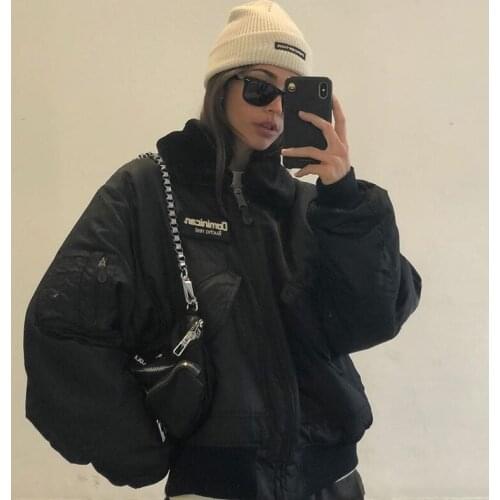 B-TOTO American Retro Black Lapel Jacket Jacket Women Autumn And Winter Ins Tide Thick Padded Jacket 2021 New Fashion