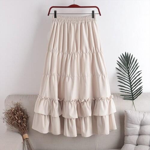 Autumn Winter New Elegant Large Hem Pleated Skirts for Women Elastic high waist skirt Patchwork School Mid-length Skirt 2020
