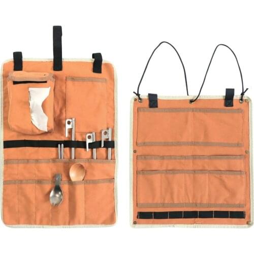 BBQ Tableware Storage Bag For Camping Picnic Portable Barbecue Cutlery Organizer Hanging Holder Bags Outdoor Tools