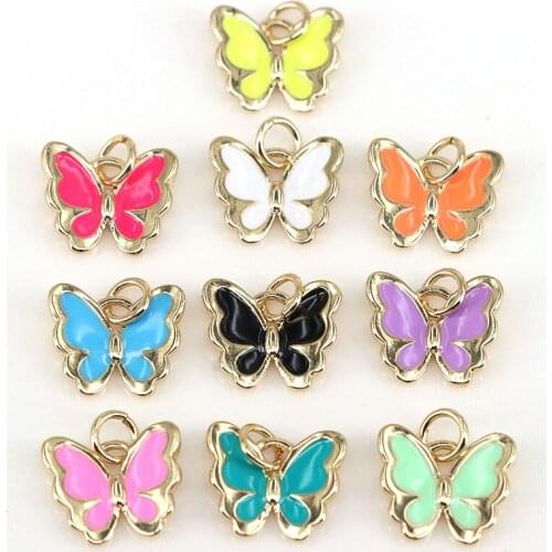 10Pcs,Fashion rainbow color enamel butterfly shape simple charms insect necklace pendants for jewelry making