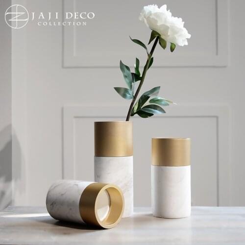 100% Marble Vase Natural Stone Pots Flower Vase Planters With Gold Metal