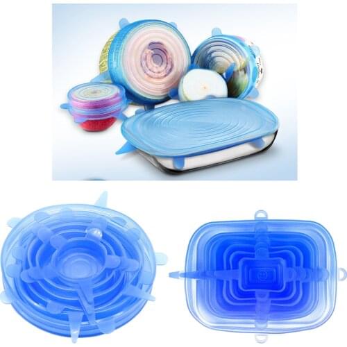 2 Set 12Pcs Blue Silicone Stretch Lids Pot Cup Bowl Covers Resistant