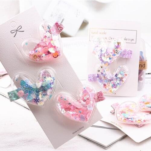 2pcs/lot Glitter Heart Barrettes Hair Clips Girls Hair Accessories Twinkle Paillette Hairgrips Sequins Hairpin For Kids