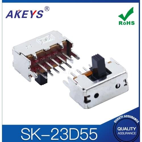 20PCS SK-23D55 2P3T Double pole three throw slide switch side insert 10 pin with 2 fixed pin for toys
