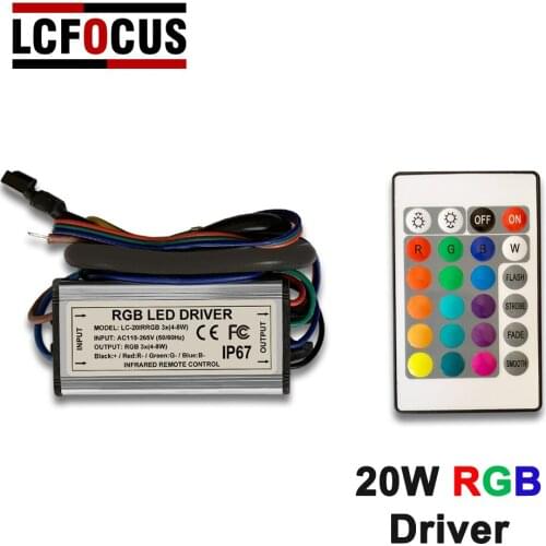 20W RGB LED Driver Waterproof IP67 Power Supply Adapter Transformer Infrared Remote Control AC85-265V