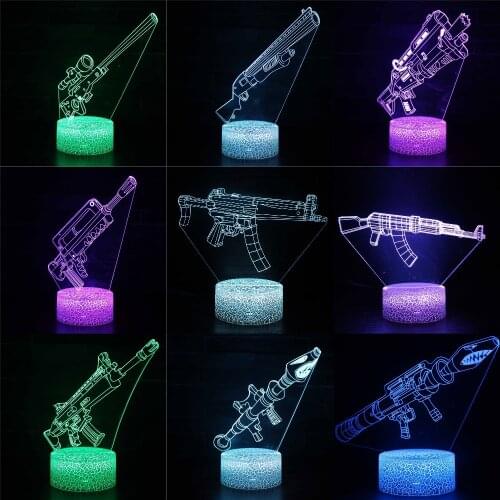 3D Lamp Illusion Machine Gun Night Lights Game Props Table Lamps Touch Switch Bedroom Atmosphere Child Kids Birthday Xmas Gifts