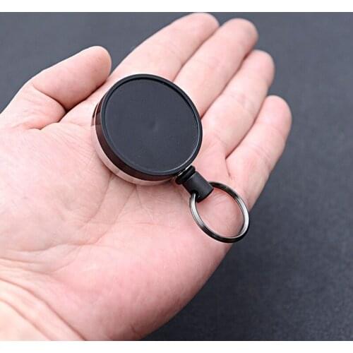 4.4cm Semi-metal Thickened Steel Wire 1mm Easy Pull Button Retractable Key Ring 60cm Coated Steel Wire Rope Holder Reel