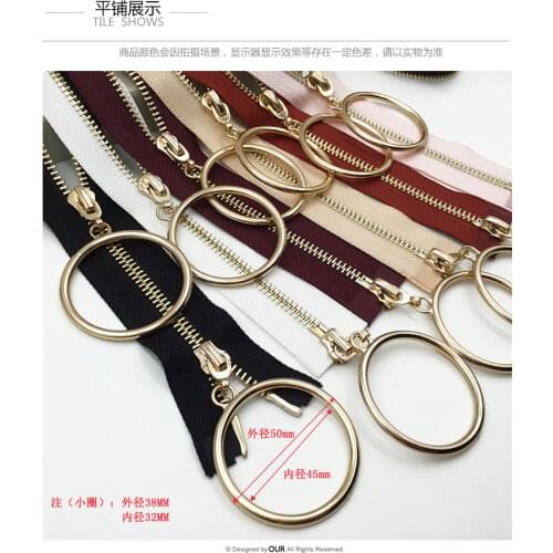 5# metal zipper with double sliders ring puller for down jacket coat zipper repair 80cm 100cm 120cm 1piece