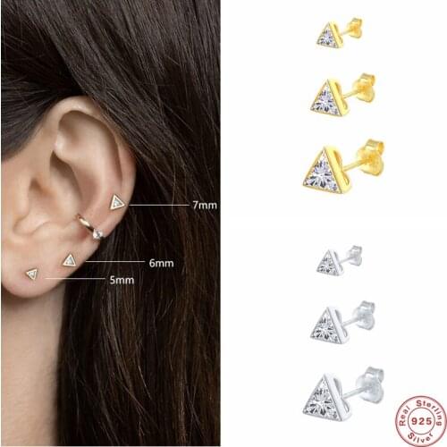 Aide 925 Sterling Silver Cubic Zirconia Triangle Stud Earrings For Women White Crystal Geometric Ear Studs Cartilage Earrings