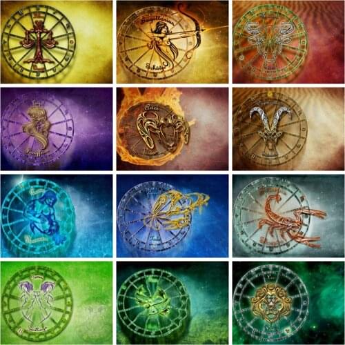 Huacan Diamond Painting Full 12 Constellations Home Decor Diamond Embroidery Mosaic Fantasy Zodiac Scenery Diamond Art