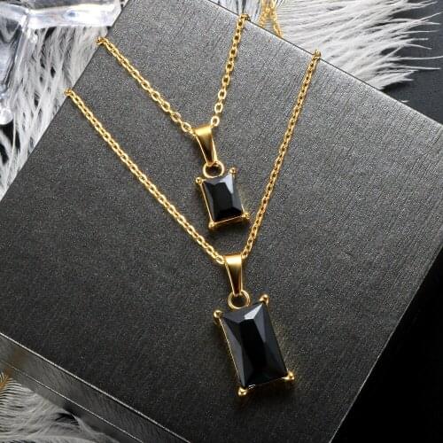 Double-layer Square Black Diamond Mini Gold Necklace Pendant Womens Wild Clavicle Titanium Steel Necklace Hip Hop Jewelry Gift