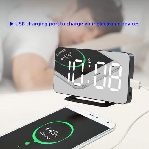 FanJu FJ3216 LED Digital Clock Mirror Alarm Clock Electronic Wall Table Clock Temperature Snooze Clock USB Backlight