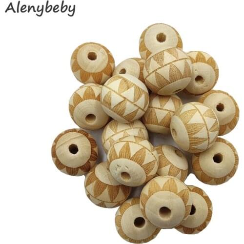 Engraving Printing Wooden Round Beads Teether Loose Natural Wood Ball Jewelry Making Bracelet Necklace DIY Teething Accessories
