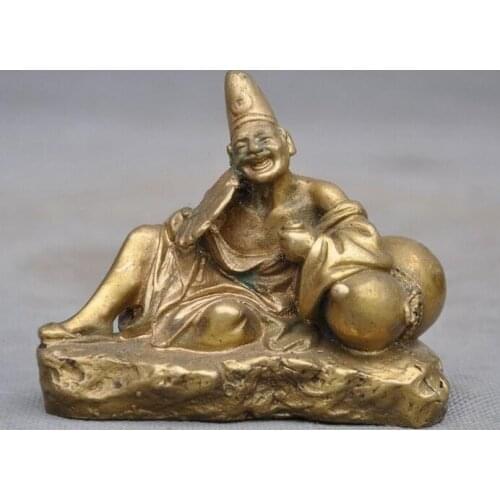China Chinese Buddhism temple brass JiGong Ji Gong Rohan monk gourd Statue