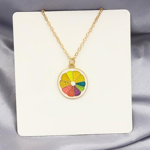 Round rainbow orange slices Zinc alloy Pendant Necklace Love oranges Fashion sweater chain Necklace Clothes, coats, jewelry