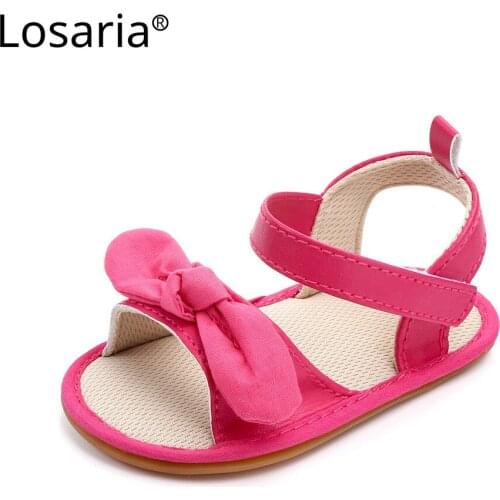Losaria Baby Girls First Walkers Summer Sandals 0-1 Year Infant Shoes Cute Bow PU Toddler Shoes Soft Rubber Sole Newborn Shoe