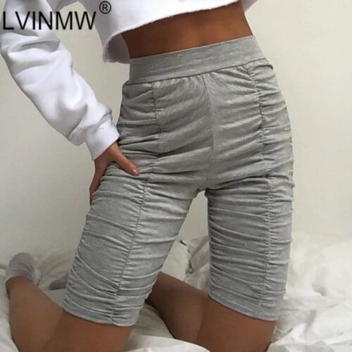 LVINMW Patchwork Pleated Casual Slim Women High Waist Shorts Skinny Solid Simple Designed Trendy Bottoms For Spring Streetwear