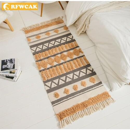 Morocco Cotton Hand Woven Carpet Tufted Tassels Floor Mat Bedroom Tapestry Decorative Blanket Tea Living Room Area Rug Carpet