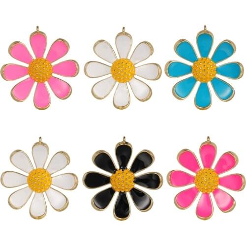 Sweet Big Enamel Flower Daisy Charms Pendants Copper Floral Pendant For Women DIY Earrings Necklace Bracelets Accessories