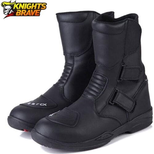 Motorcycle Boots Men Waterproof Botas Moto Genuine Cow Leather Moto Boots Motocross Boots Motorcycle Racing Mid-Calf Shoes