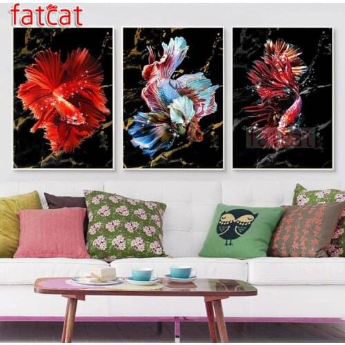 FATCAT Abstract lucky fish diy 5d diamond painting full square round drill mosaic embroidery sale triptych kits decor AE2521