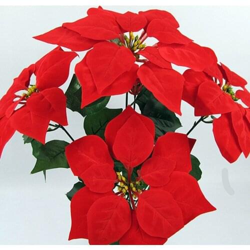 Real Touch Flannel Artificial Christmas Flowers Red Poinsettia Bushes Bouquets Xmas Tree Ornaments Centerpiece