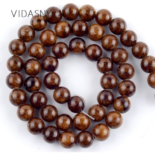 Natural Stone Brown Jades Loose Beads For Accessories Jewelry Making 4 6 8 10 12mm Round Spacer Beads Diy Bracelet Necklace 15