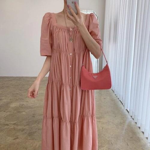 New Summer WomenS Dress 2021 Solid pink Dress Long Evening Female Vintage Maxi Party Beach Women Dresses Casual Light Prom