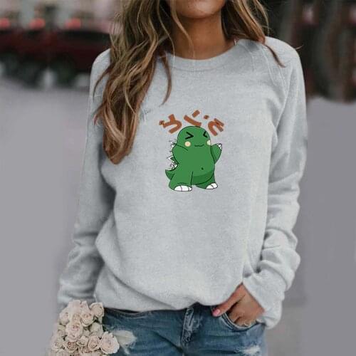 Autumn Winter T-Shirt Pullover Womens Fashion Home Casual Monogram Cute Dinosaur Print Round Neck With Shoulder Long Sleeve Tee