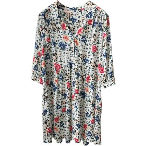 Vacation Leisure ~ White Flower Three Quarter V Neck Dress Top Mini Dress