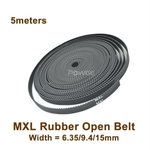 POWGE 5meters MXL Open Timing Belt Width 6.35/9.4/15mm MXL 025" 037" Rubber Synchronous Belt Fit MXL Timig Pulley MXL-15