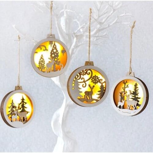 Elk Wood Christmas Ornaments Lights Creative Home Decoration Pendant Christmas Tree with LED Lamp Christmas Car Ornaments