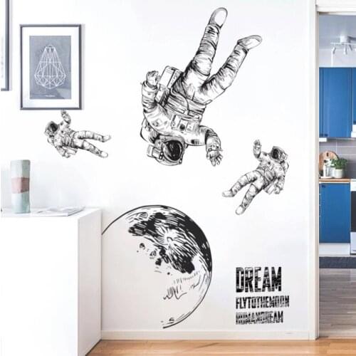 Hand Painted Planet Astronaut Space Roaming Wall Sticker Creative Home Decoration Wall Stickers for Kids Room Decor