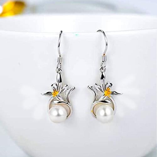 Huitan Newly Designed Flower Shaped Drop Earrings Women Creative Female Accessories for Dance Party Gift Girls Statement Jewelry