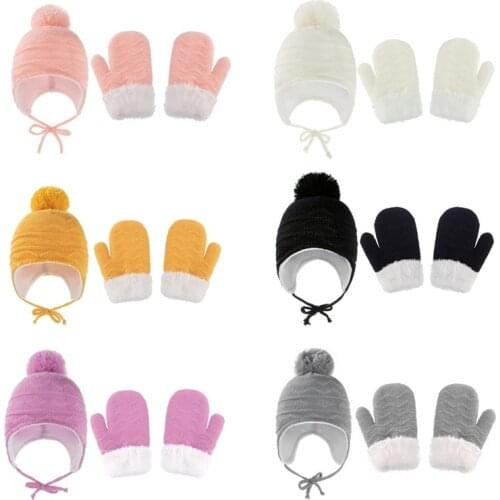 2021 New Kids Hat Pompom Glove Suit Winter Warm Solid Dropshipping Children Toddler Outdoor Cap Infant Windproof Hat For 1-4Y