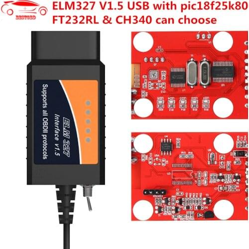 ELM327 V1.5 USB With PIC18F25K80 chip PL2303 Driver IC OBDII FT232RL/CH340 Chip OBD2 Diagnostic Scanner ELM327 Auto Code Reader