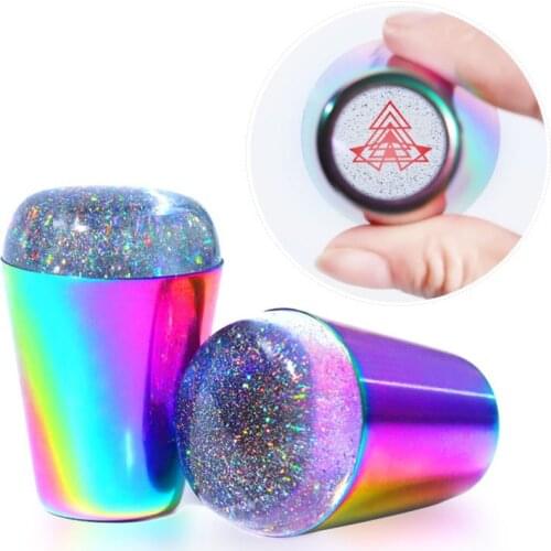 Rainbow Handle Nail Stamper Scraper Rubber Head Clear Silicone Stamper for Nail Art Stamping Plate Template Tools