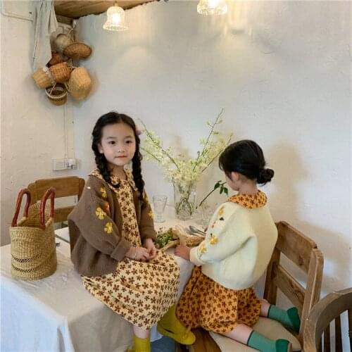 Sweater O-neck Collar Full Sleeve Regular Floral Single Breasted Cotton New Fashion Casual Keep Warm Children Kids Girls