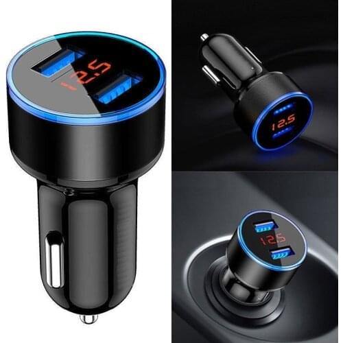 USB Car Charger 2 Port QC 3.0 Adapter Cigarette Lighter LED Voltmeter For iPhone 11 Xiaomi Huawei Phone Charger Adapter in Car