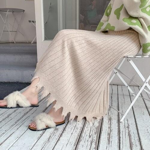 Tassel Fringe Knitted Pleated Skirt Female 2021 Autumn and Winter New Ladies Casual Mid-length High Waist A-Line Skirt