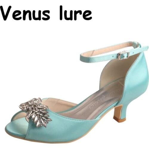 Custom Handmade Mint Green Ladies Party Shoes Medium Heel with Ankle Strap Size 6